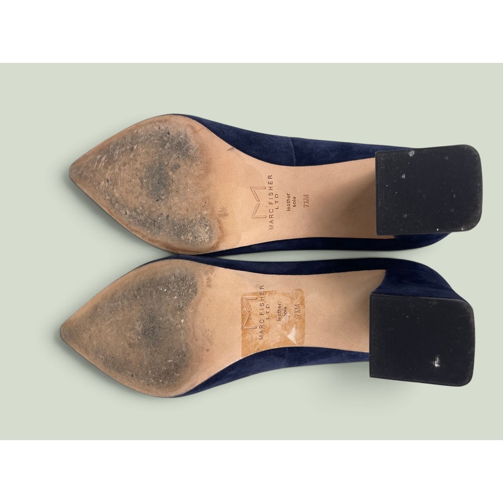 Marc Fisher Zala Navy Block Heel Pointy Toe Pump Suede 7.5M Minimalist Versatile - Picture 5 of 7